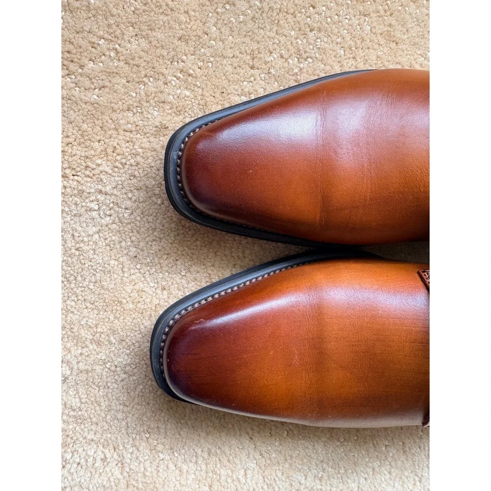 La Milano Mens Monk‎ Strap Dress Shoes Size 8 Cognac Leather Formal Wedding Lux